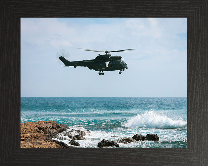 RAF Puma Helicopter in flight Photo Print - Royal Air Force Aircraft Hampshire Prints 10 x 8 Black Frame No