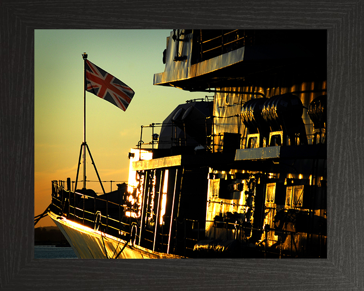 HMS Iron Duke (F234) Photo Print - At Sunset Port Side - Royal Navy Type 23 Frigate Hampshire Prints 10 x 8 Black Frame No