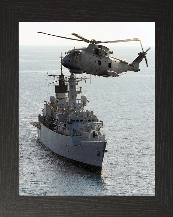 HMS Cumberland (F85) Photo Print - With Merlin 2009 - Royal Navy Type 22 Frigate Hampshire Prints 10 x 8 Black Frame No