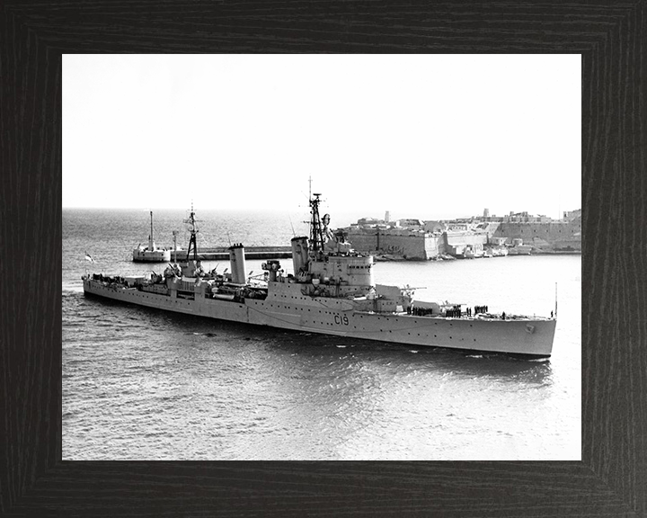 HMS Birmingham (C19) Photo Print - Valletta 1957 - Royal Navy Town Class Light Cruiser Posters, Prints, & Visual Artwork Hampshire Prints 10 x 8 Black Frame No
