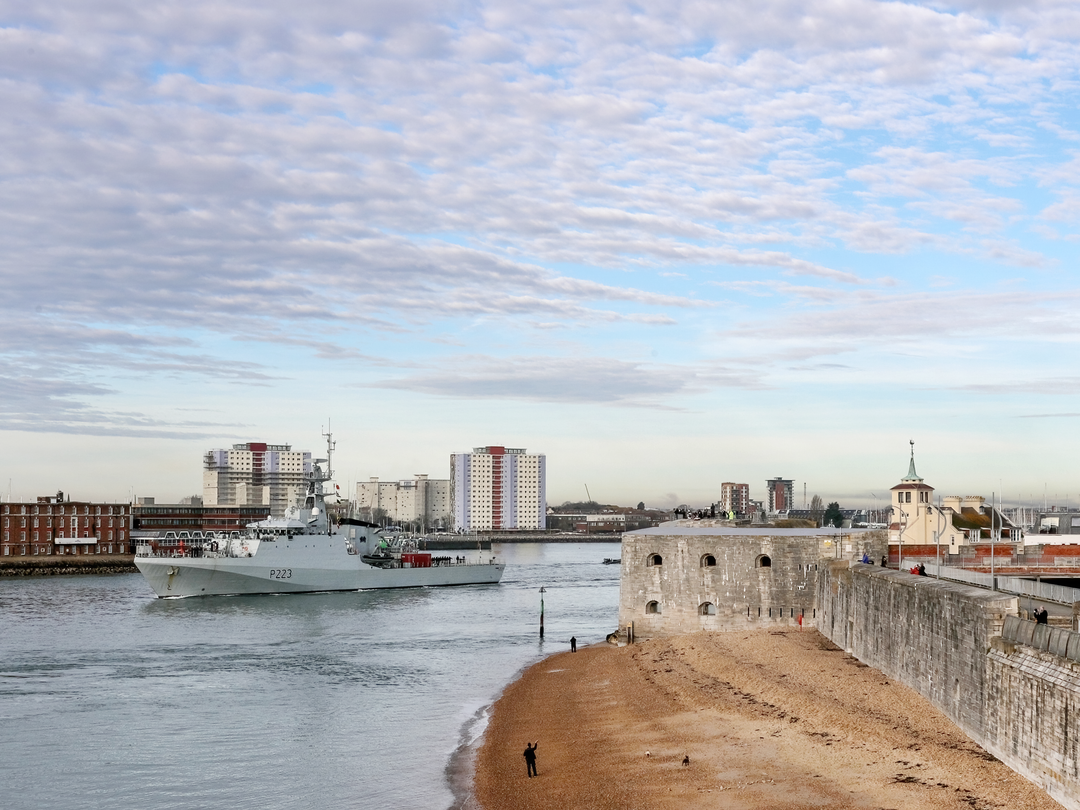 HMS Medway P223 River Class Patrol Vessel January 2020 Leaving Portsmouth Photo Print - Posters, Prints, & Visual Artwork - by Hampshire Prints (image 1 of 9)