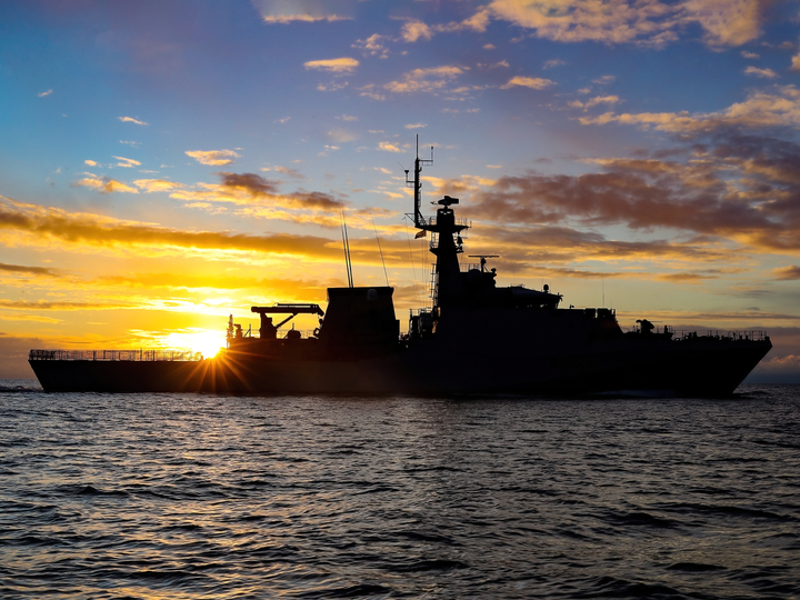 HMS Tamar P233 River Class Patrol Vessel January 2021 Silhouette Sunset Photo Print - Posters, Prints, & Visual Artwork - by Hampshire Prints (image 1 of 9)