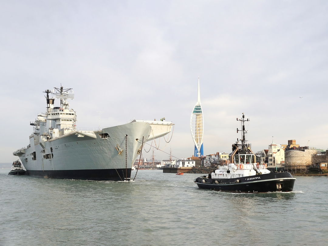 HMS Illustrious (R06) Royal Navy Invincible Class Aircraft Carrier Leaving Portsmouth Photo Print Wall Art Decor - Posters, Prints, & Visual Artwork - by Hampshire Prints (image 1 of 9)