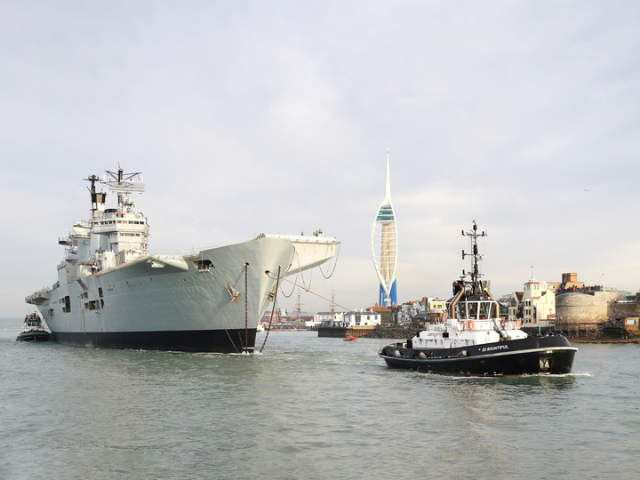 HMS Illustrious (R06) Royal Navy Invincible Class Aircraft Carrier Leaving Portsmouth Photo Print Wall Art Decor - Posters, Prints, & Visual Artwork - by Hampshire Prints (image 1 of 9)