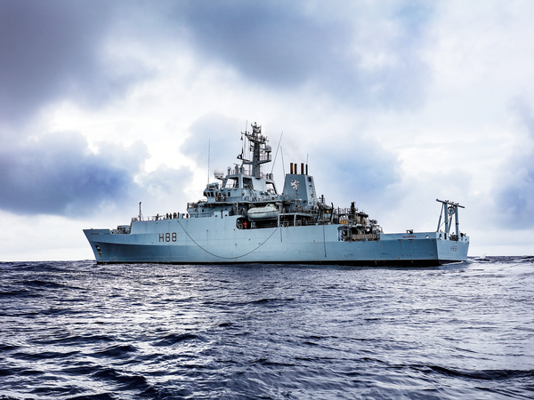 HMS Enterprise H88 Echo Class Survey Vessel 20 October 2019 Low Port Side View