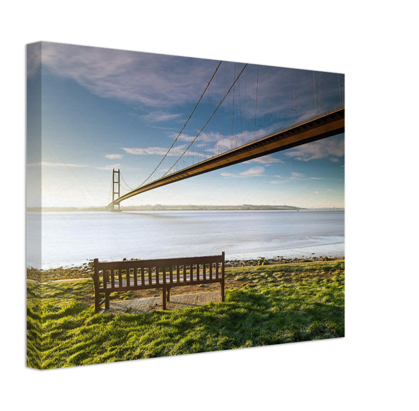 An empty bench and The Humber Bridge Yorkshire Photo Print - Canvas - Framed Photo Print - Hampshire Prints
