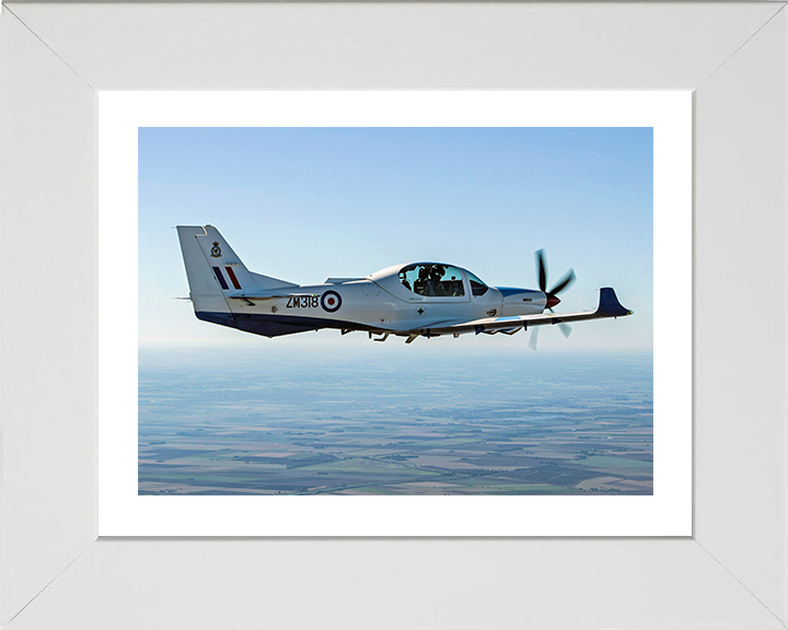 RAF Grob Training Plane in flight Photo Print - Royal Air Force Aircraft Hampshire Prints 10 x 8 White Frame Yes
