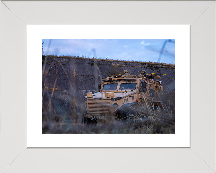 RAF Regiment Soldiers firing Ride a Foxhound vehicle Photo Print Royal Air Force Wall Art Military Decor Posters, Prints, & Visual Artwork Hampshire Prints 10 x 8 White Frame Yes