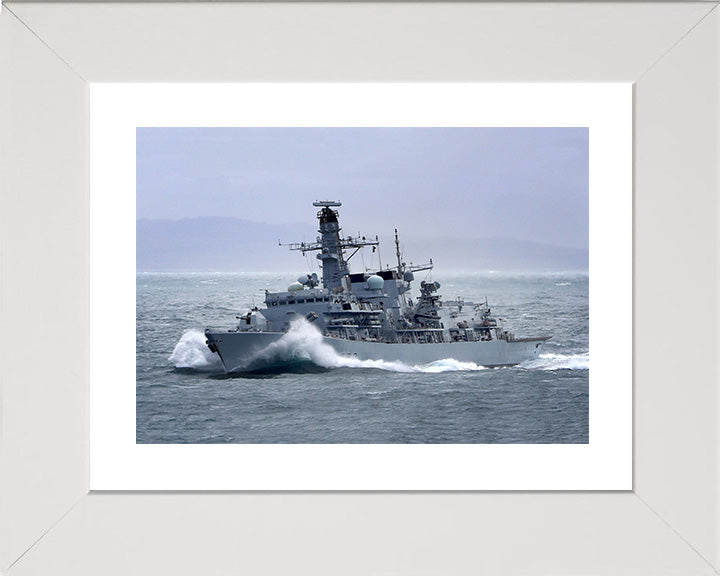 HMS Portland (F79) Photo Print - Breaking Waves - Royal Navy Type 23 Frigate Hampshire Prints 10 x 8 White Frame Yes