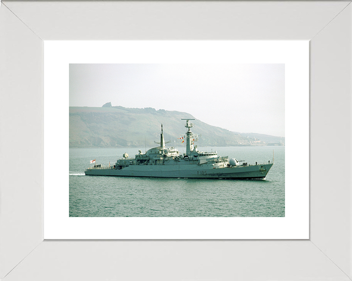 HMS Avenger (F185) Royal Navy Type 21 Frigate High Starboard Side View Photo Print Wall Art Decor Posters, Prints, & Visual Artwork Hampshire Prints 10 x 8 White Frame Yes