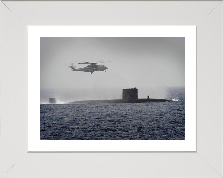 HMS Turbulent (S87) Photo Print - With Merlin - Royal Navy Trafalgar Class Submarine Hampshire Prints 10 x 8 White Frame Yes
