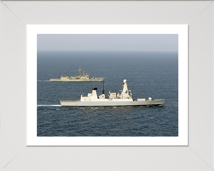 HMS Diamond (D34) Photo Print - with HMAS Melbourne - Royal Navy Type 45 Destroyer Hampshire Prints 10 x 8 White Frame Yes
