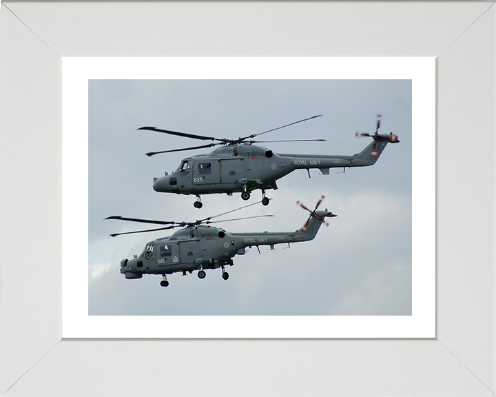 Two Westland Lynx Helicopters in Flight Photo Print - Royal Navy Aircraft Hampshire Prints 10 x 8 White Frame Yes