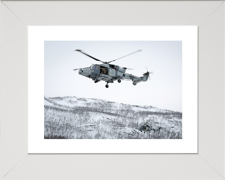 Royal Navy Wildcat Helicopter Over Norway 2026 Photo Print Wall Art Naval Aircraft Decor Posters, Prints, & Visual Artwork Hampshire Prints 10 x 8 White Frame Yes