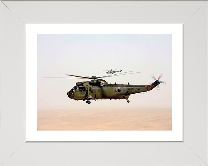 Sea King Mk4 Helicopter With British Army Lynx 2011 Photo Print - Royal Navy Aircraft Posters, Prints, & Visual Artwork Hampshire Prints 10 x 8 White Frame Yes