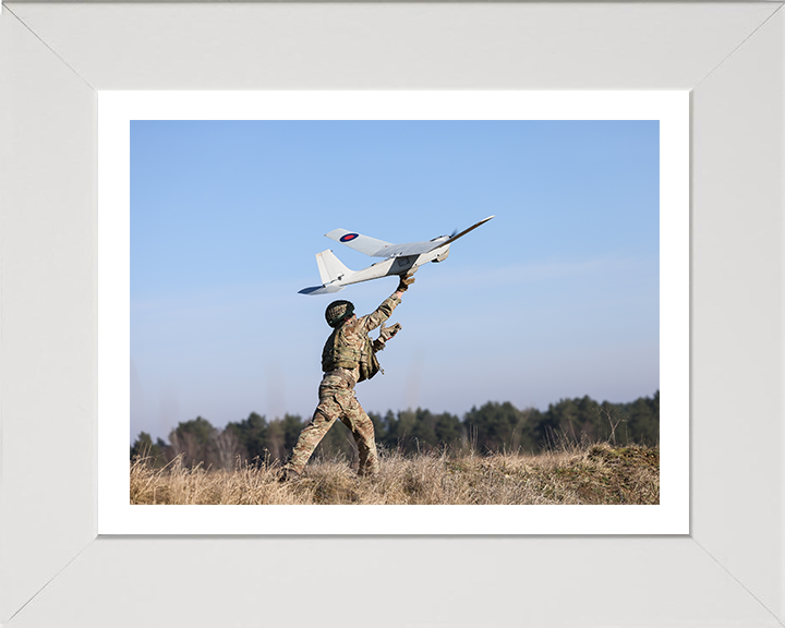 Soldier launches the PUMA UAS Photo Print - British Army Hampshire Prints 10 x 8 White Frame Yes