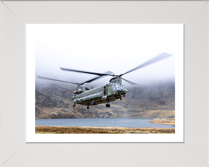 RAF Chinook Helicopter Over Snowdonia Wales Photo Print - Royal Air Force Aircraft Hampshire Prints 10 x 8 White Frame Yes
