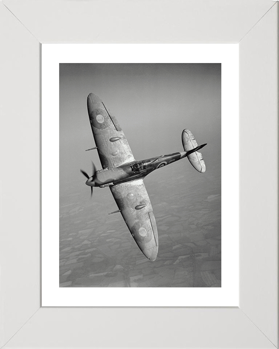RAF Supermarine Spitfire Mk Vb in Flight Photo Print - Royal Air Force Aircraft Hampshire Prints 10 x 8 White Frame Yes
