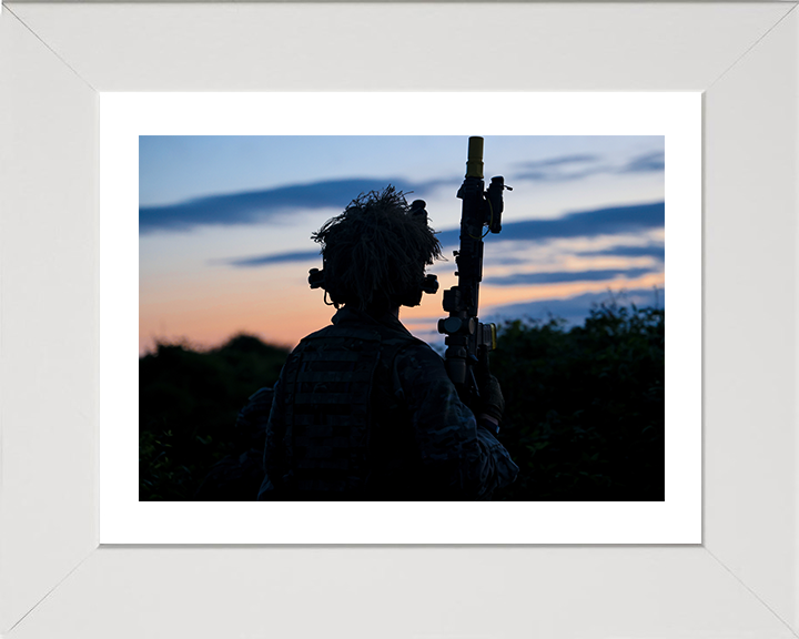 Royal Marines Sunset Silhouette - 40 Commando Hampshire Prints 10 x 8 White Frame Yes