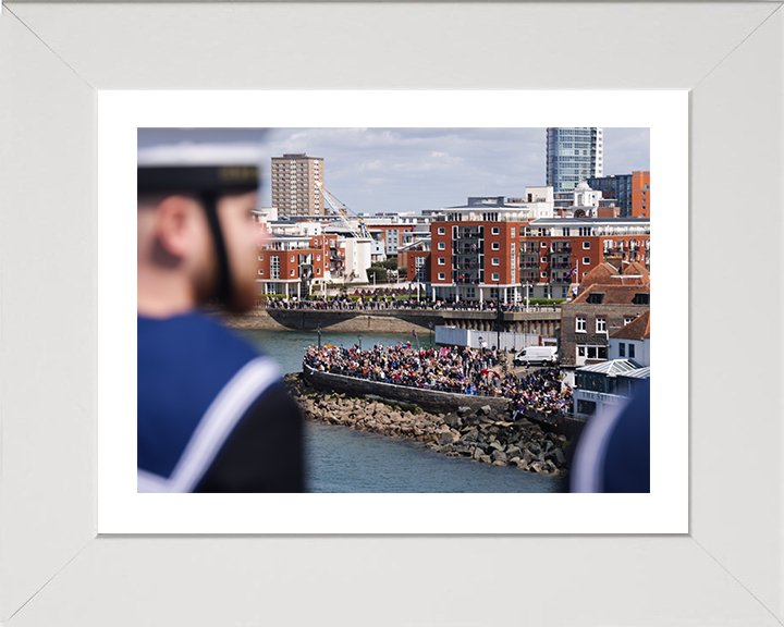 Portsmouth Crowds Wave off HMS Prince of Wales 2025 Photo Print - Royal Navy Hampshire Prints 10 x 8 White Frame Yes