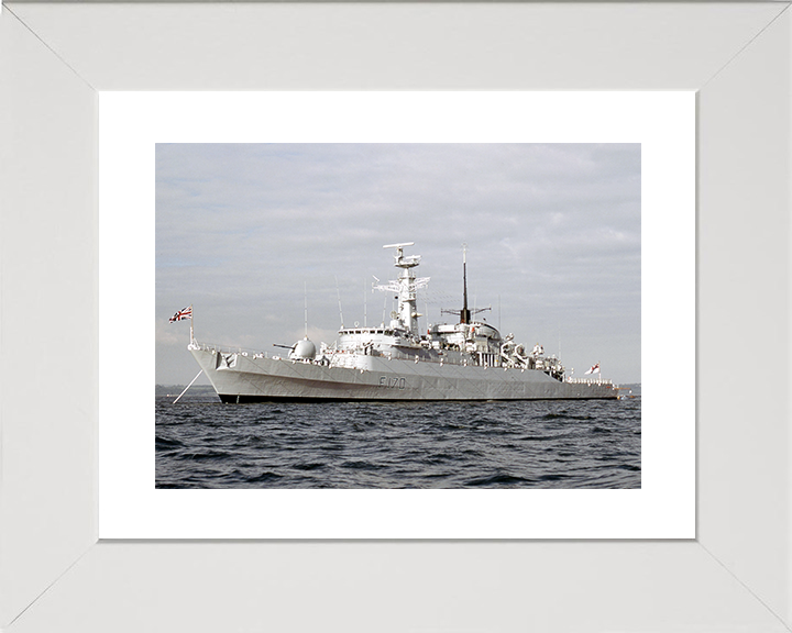 HMS Antelope (F170) Royal Navy Type 21 Frigate At Anchor in Colour Photo Print Wall Art Decor Posters, Prints, & Visual Artwork Hampshire Prints 10 x 8 White Frame Yes