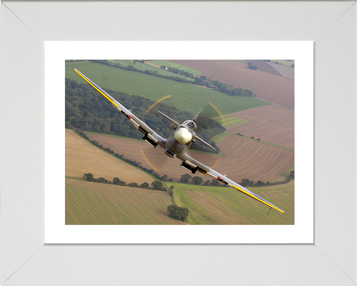 RAF Supermarine Spitfire in Flight Front on View Photo Print - Royal Air Force Aircraft Posters, Prints, & Visual Artwork Hampshire Prints 10 x 8 White Frame Yes
