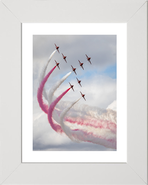 RAF Red Arrows Roll Demo 2025 Photo Print - Royal Air Force Aircraft Hampshire Prints 10 x 8 White Frame Yes