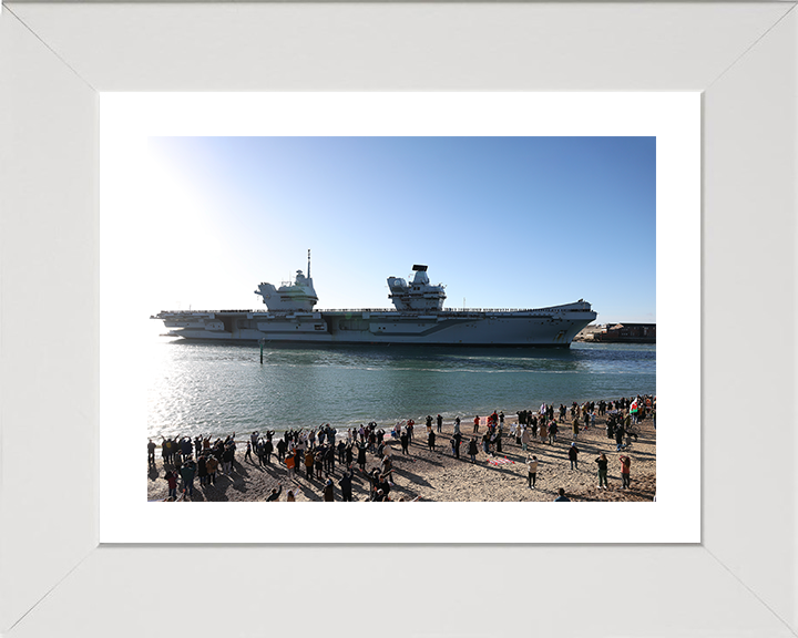 HMS Prince of Wales (R09) Photo Print - Old Portsmouth 2025 - Royal Navy Queen Elizabeth Class Aircraft Carrier Posters, Prints, & Visual Artwork Hampshire Prints 10 x 8 White Frame Yes