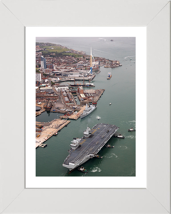 HMS Queen Elizabeth (R08) Photo Print - Portsmouth 2017 - Royal Navy Queen Elizabeth Class Aircraft Carrier Hampshire Prints 10 x 8 White Frame Yes