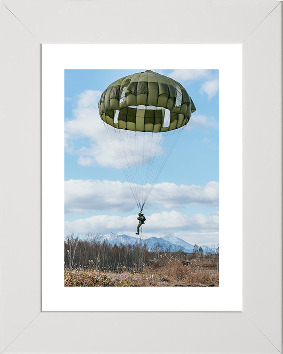 British Army Parachute Regiment Soldier Parachuting Japan 2025 Photo Print Wall Art Military Decor Posters, Prints, & Visual Artwork Hampshire Prints 10 x 8 White Frame Yes