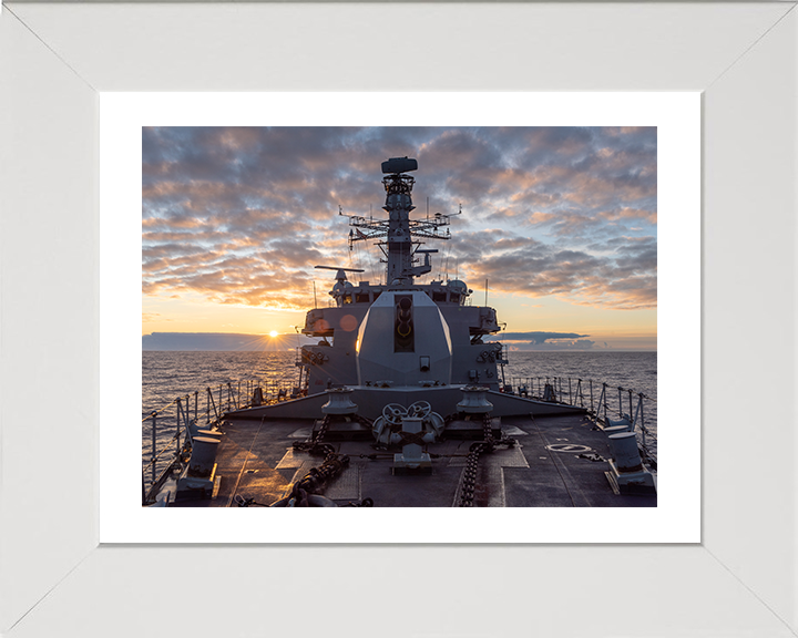 HMS Northumberland (F238) Photo Print - Forecastle at Sunset- Royal Navy Type 23 Frigate Hampshire Prints 10 x 8 White Frame Yes