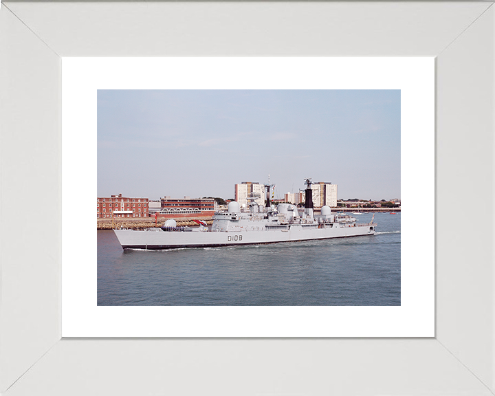 HMS Cardiff (D108) Royal Navy Type 42 Destroyer Leaving Portsmouth Photo Print Wall Art Decor Posters, Prints, & Visual Artwork Hampshire Prints 10 x 8 White Frame Yes