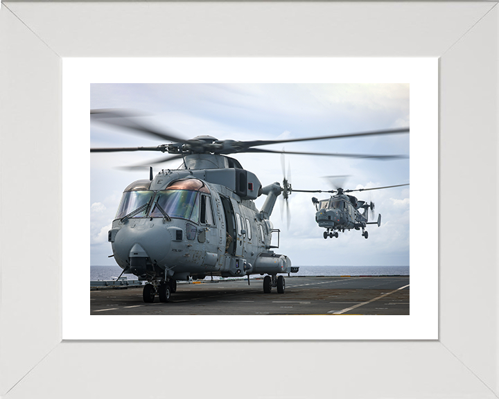 Merlin and Wildcat Helicopter From HMS Prince of Wales Photo Print - Royal Navy Aircraft Hampshire Prints 10 x 8 White Frame Yes