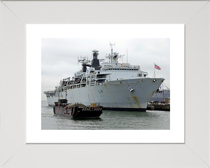 HMS Albion (L14) Royal Navy Albion Class Amphibious Ship With Landing Craft Photo Print Wall Art Naval Decor Posters, Prints, & Visual Artwork Hampshire Prints 10 x 8 White Frame Yes