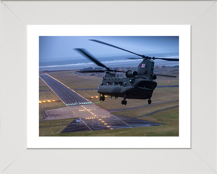 RAF Chinook Helicopter and Runway Photo Print - Royal Air Force Aircraft Hampshire Prints 10 x 8 White Frame Yes