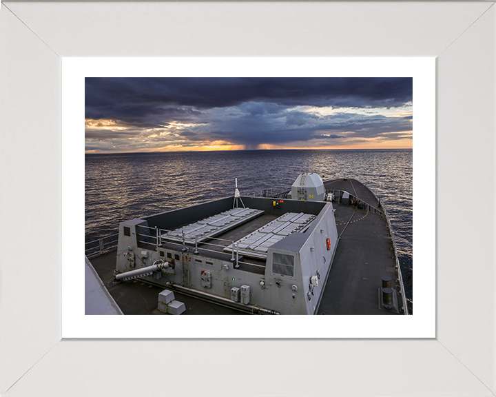 HMS Dragon (D35) Photo Print - Forecastle Sunset - Royal Navy Type 45 Destroyer Hampshire Prints 10 x 8 White Frame Yes