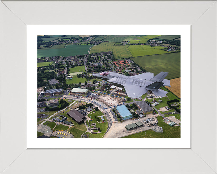 RAF F-35B flying over RAF Marham Photo Print - Royal Air Force Aircraft Hampshire Prints 10 x 8 White Frame Yes