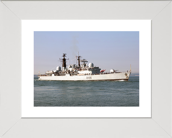 HMS Cardiff (D108) Royal Navy Type 42 Destroyer With Paying Off Pennant Photo Print Wall Art Decor Posters, Prints, & Visual Artwork Hampshire Prints 10 x 8 White Frame Yes