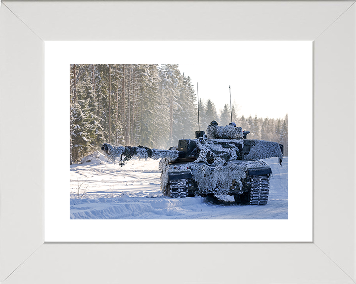 British Army Challenger 2 Main Battle Tank in the snow Photo Print Wall Art Military Decor UK Poster Posters, Prints, & Visual Artwork Hampshire Prints 10 x 8 White Frame Yes