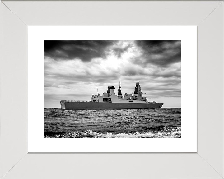 HMS Duncan (D37) Royal Navy Type 45 Destroyer Black and White Photo Print Wall Art Decor UK Posters, Prints, & Visual Artwork Hampshire Prints 10 x 8 White Frame Yes