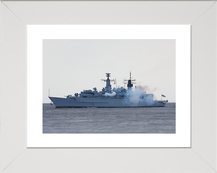 HMS Campbeltown (F86) Royal Navy Type 22 Frigate Firing a Gun Salute Photo Print Wall Art Decor Posters, Prints, & Visual Artwork Hampshire Prints 10 x 8 White Frame Yes