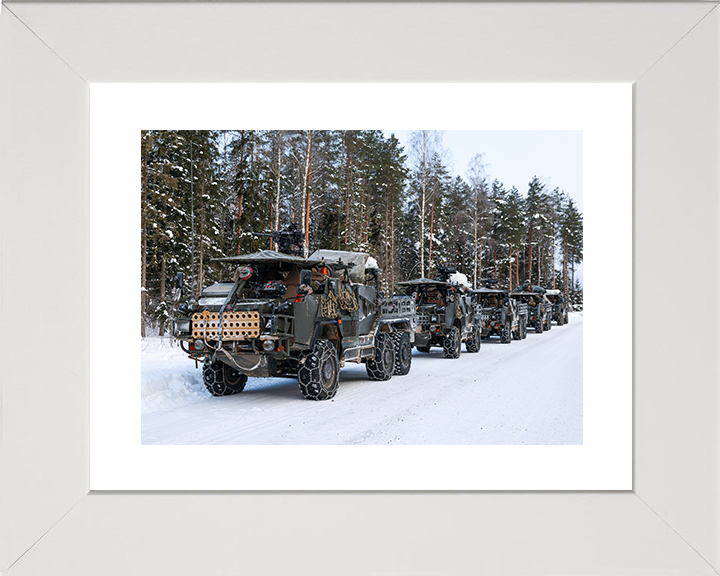 British Army Jackal 2 and Coyote Vehicles in the Snow Photo Print Wall Art Military vehicle Decor Poster Posters, Prints, & Visual Artwork Hampshire Prints 10 x 8 White Frame Yes