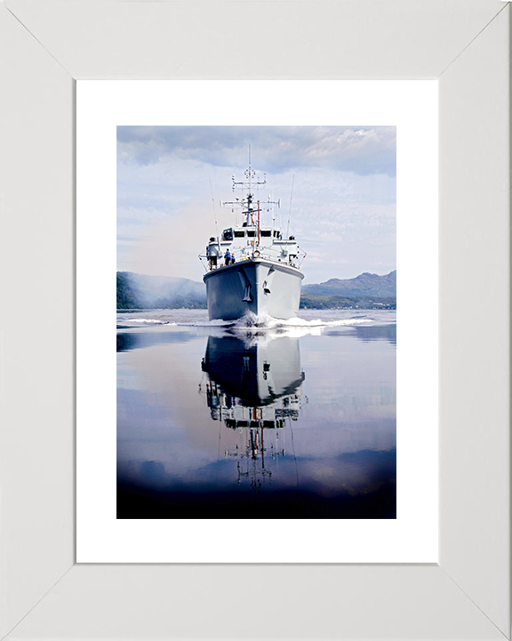 HMS Brocklesby (M33) Royal Navy Hunt Class Mine Warfare Vessel Bow Reflections Photo Print Wall Art Decor Posters, Prints, & Visual Artwork Hampshire Prints 10 x 8 White Frame Yes