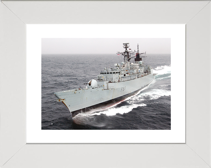 HMS Chatham (F87) Royal Navy Type 22 Frigate Underway Port Bow View Photo Print Wall Art Decor Posters, Prints, & Visual Artwork Hampshire Prints 10 x 8 White Frame Yes