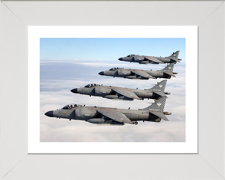 Four Harrier FA2 Jets Flying in Close Formation Photo Print - Royal Navy Aircraft Posters, Prints, & Visual Artwork Hampshire Prints 10 x 8 White Frame Yes