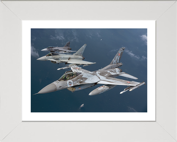 RAF Typhoon an F-16 and Gripen Jets Photo Print - Royal Air Force Aircraft Hampshire Prints 10 x 8 White Frame Yes