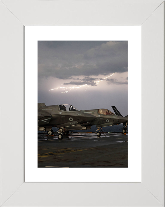 Lightning strike over RAF F-35B Jets Royal Air Force Aircraft Photo Print Wall Art Aviation Decor UK Posters, Prints, & Visual Artwork Hampshire Prints 10 x 8 White Frame Yes