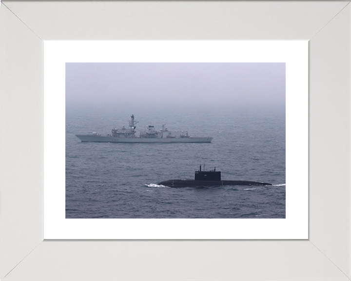 HMS Sutherland (F81) Photo Print - With Russian Submarine - Royal Navy Type 23 Frigate Hampshire Prints 10 x 8 White Frame Yes