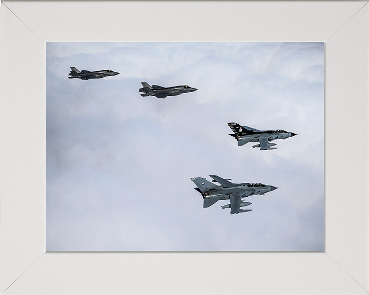 Two RAF Tornado GR4’s with US F35-B’s Photo Print - Royal Air Force Aircraft Hampshire Prints 10 x 8 White Frame No