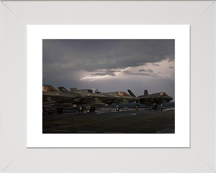Lightning strikes over RAF F-35B Jets Royal Air Force Aircraft Photo Print Wall Art Aviation Decor UK Posters, Prints, & Visual Artwork Hampshire Prints 10 x 8 White Frame Yes